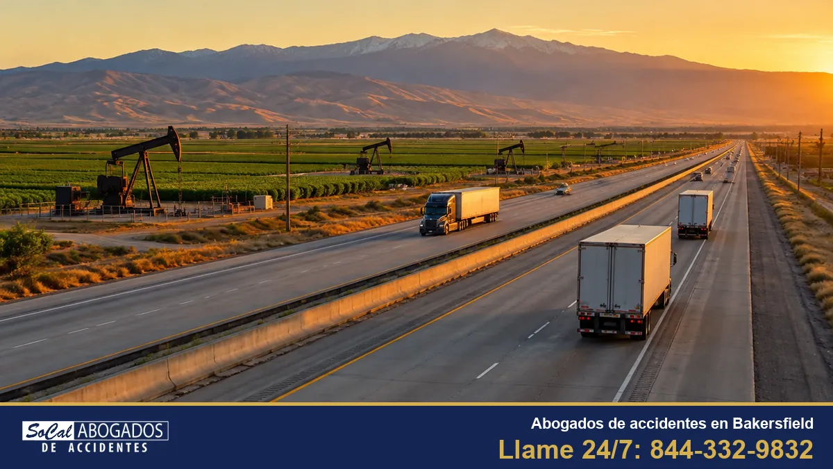 Abogados de accidentes en Bakersfield: la autopista 99 entre campos agrícolas y pozos de petróleo, cerca de Bakersfield