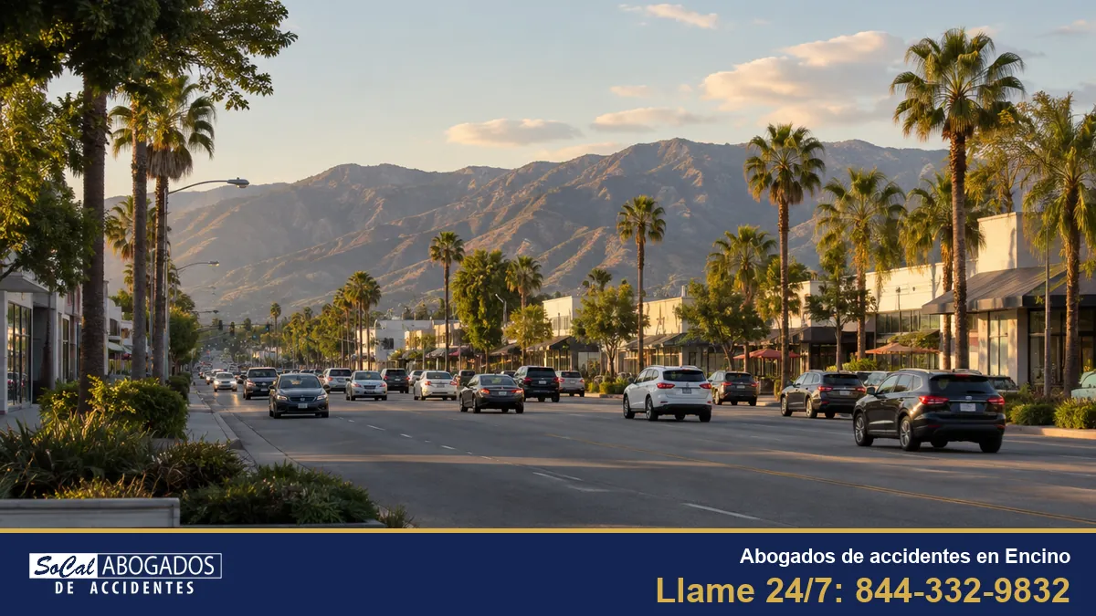 Abogados de accidentes en Encino: Ventura Boulevard en Encino, con las montañas de Santa Mónica al fondo