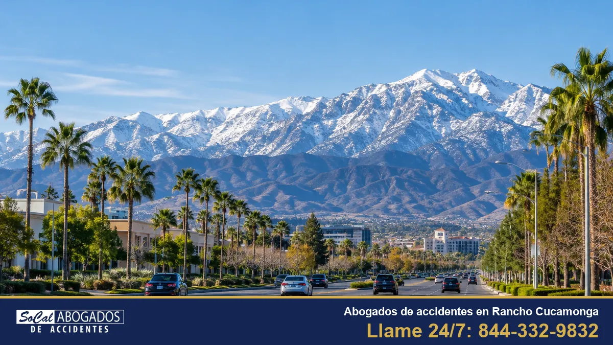 Abogados de accidentes en Rancho Cucamonga: Rancho Cucamonga, con las montañas San Gabriel nevadas al fondo