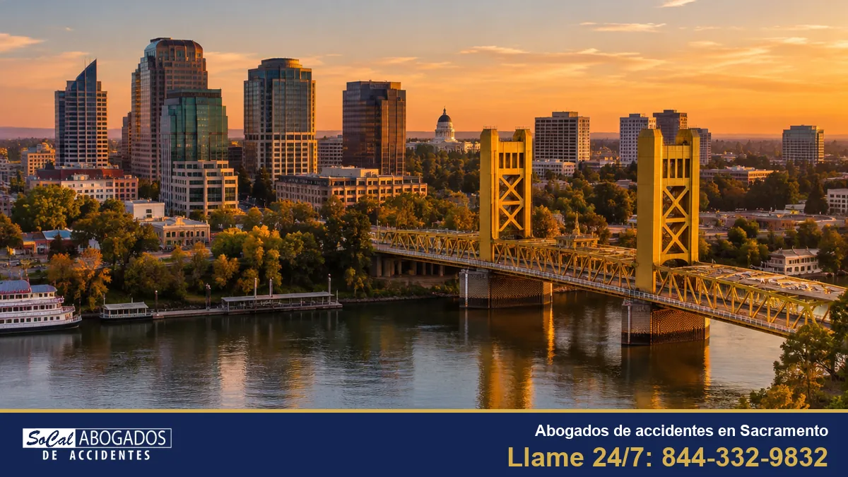 Abogados de accidentes en Sacramento: el Tower Bridge, el centro de Sacramento y el Capitolio de California