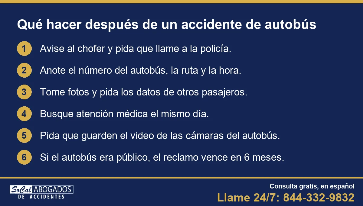 Lista de 6 pasos: qué hacer después de un accidente de autobús en California