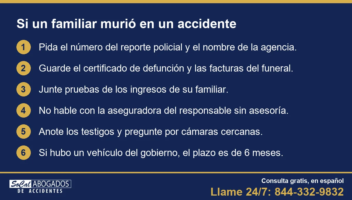 Lista de 6 pasos: qué hacer si un familiar murió en un accidente en California